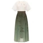 Women Ming Dynasty Hanfu Green Ma Mian Skirt Summer New Fashion