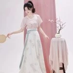 Women Tang Dynasty Hanfu Summer Pink Fashion Peach Blossom Skirt