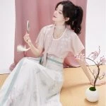 Women Tang Dynasty Hanfu Summer Pink Fashion Peach Blossom Skirt