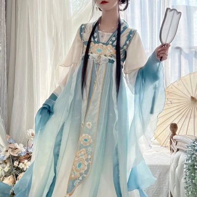 Women's Qixiong Shanqun Hanfu Blue Classical Fairy Dresse