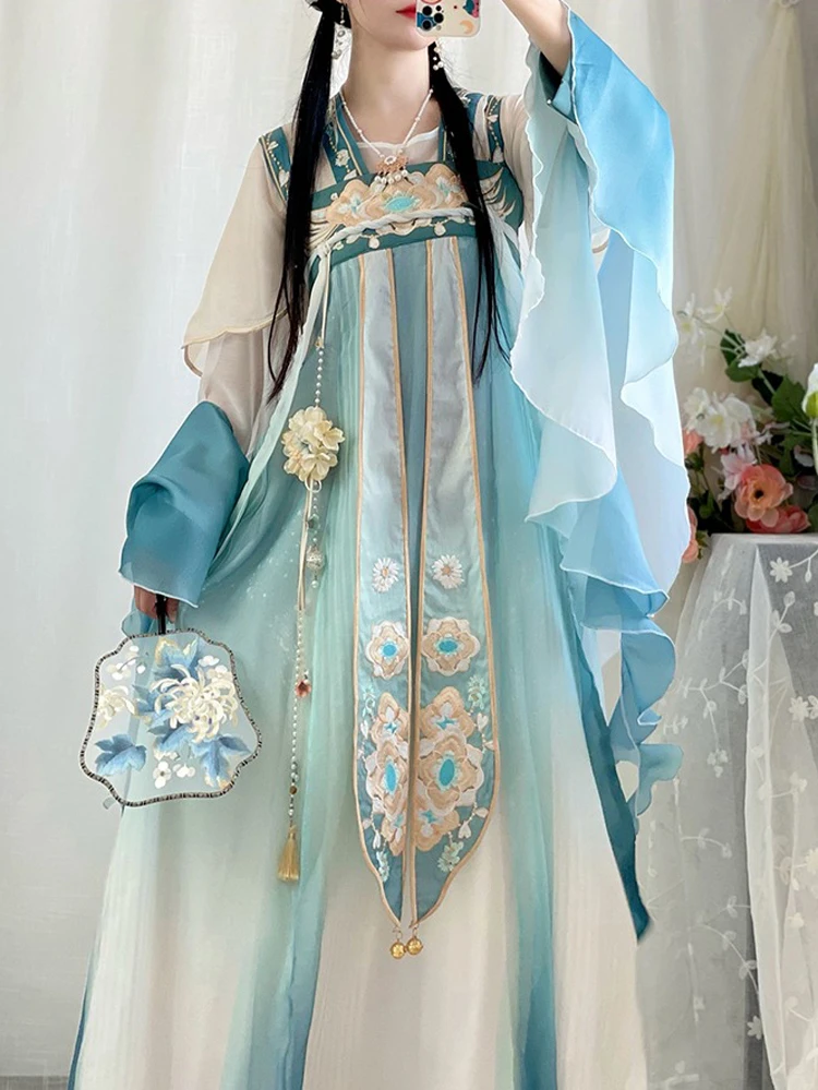 Women's Qixiong Shanqun Hanfu Blue Classical Fairy Dresse