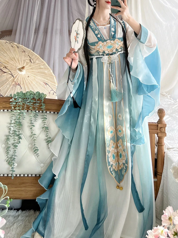 Women's Qixiong Shanqun Hanfu Blue Classical Fairy Dresse