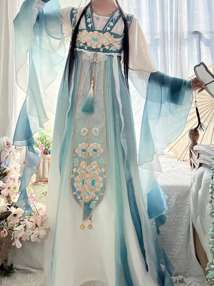 Women's Qixiong Shanqun Hanfu Blue Classical Fairy Dresse