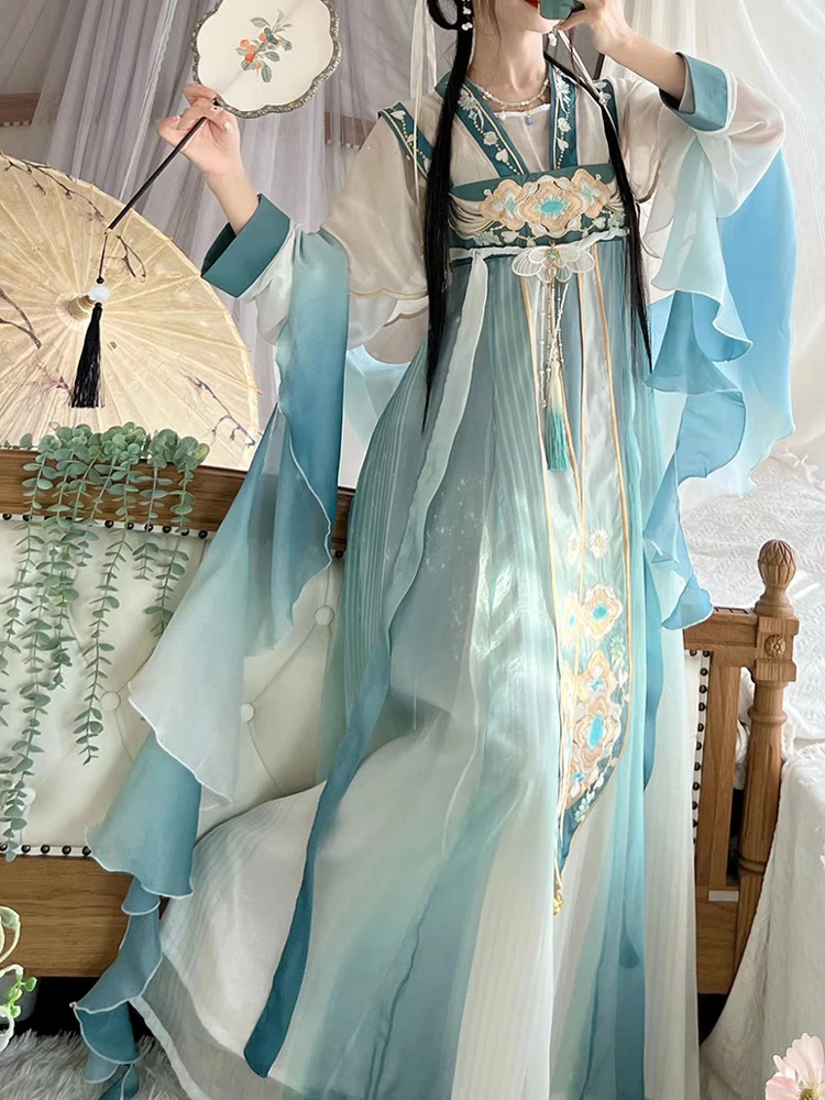 Women's Qixiong Shanqun Hanfu Blue Classical Fairy Dresse