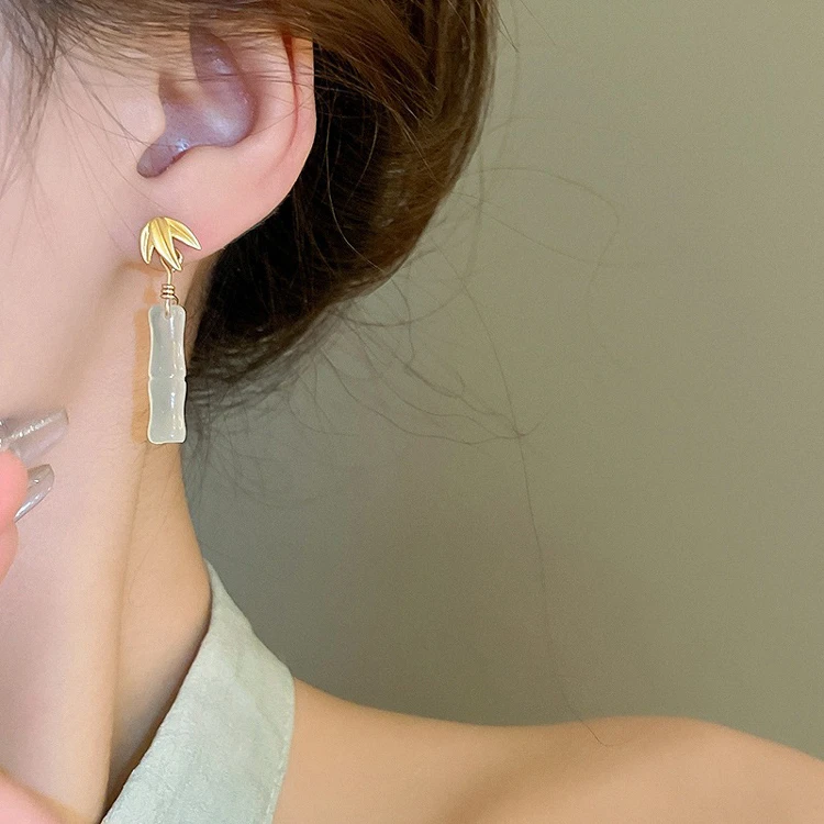 Cheongsam Accessories Chinese Bamboo Leaf Earrings Simple Ear Drops