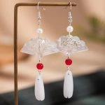 Fan Earrings Classical Hanfu Accessories Niche Ear Hooks Tassel Earrings