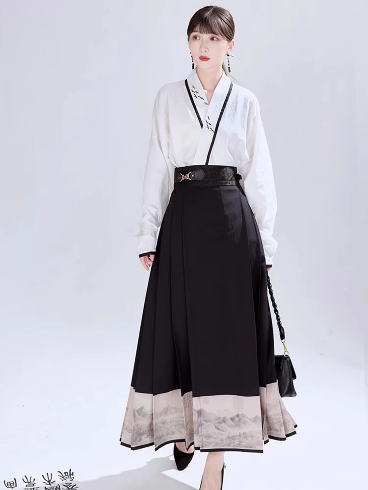 Fashion Autumn Hanfu Ladies Ming Dynasty Ma Mian Skirt 