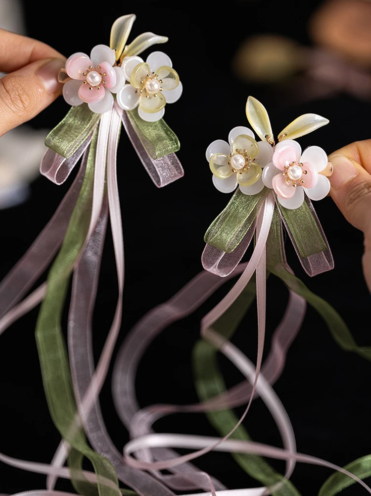 Hanfu Hair Clip Fairy Tassel Ribbon Flower Children's Hair Accessories