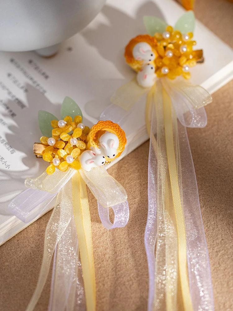 Jade Rabbit Hair Clip Mid Autumn Hanfu Tassel Headdress