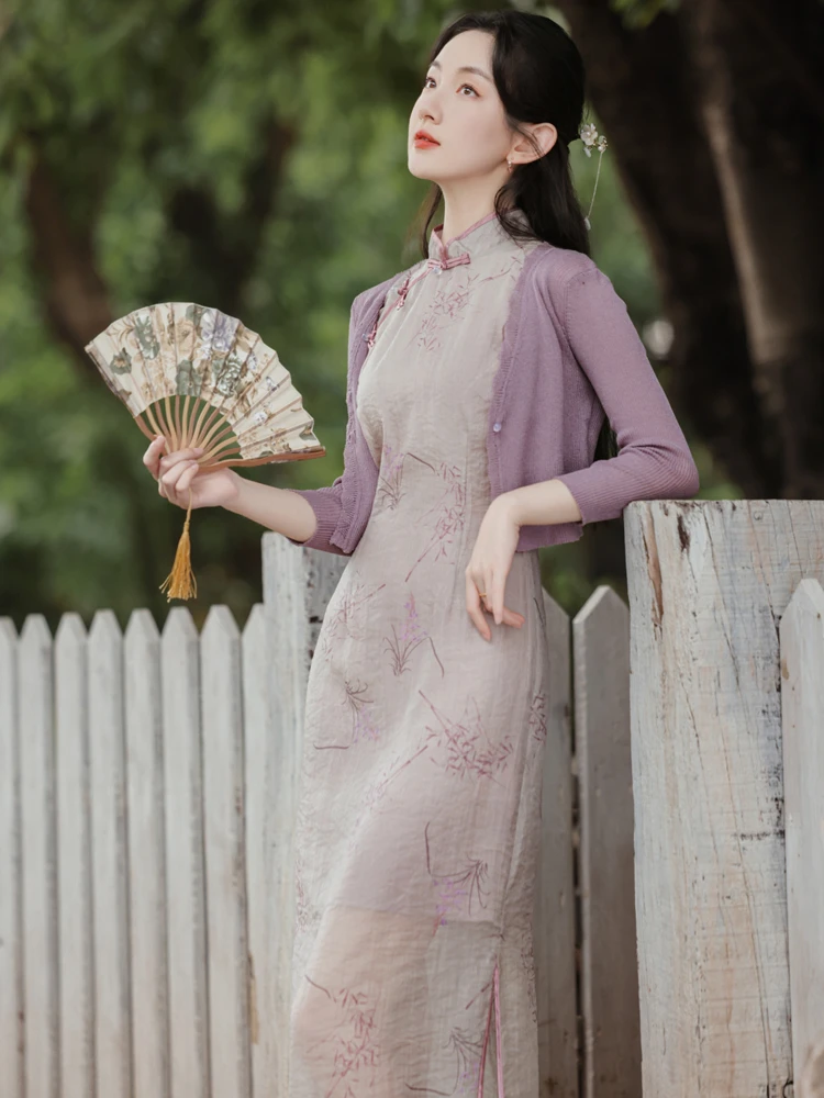 Lady's Summer Cheongsam Slit Sleeveless Dresses 