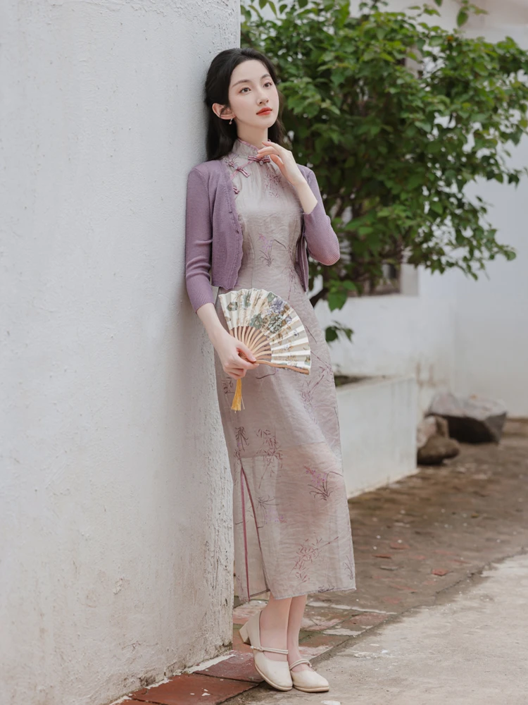 Lady's Summer Cheongsam Slit Sleeveless Dresses 