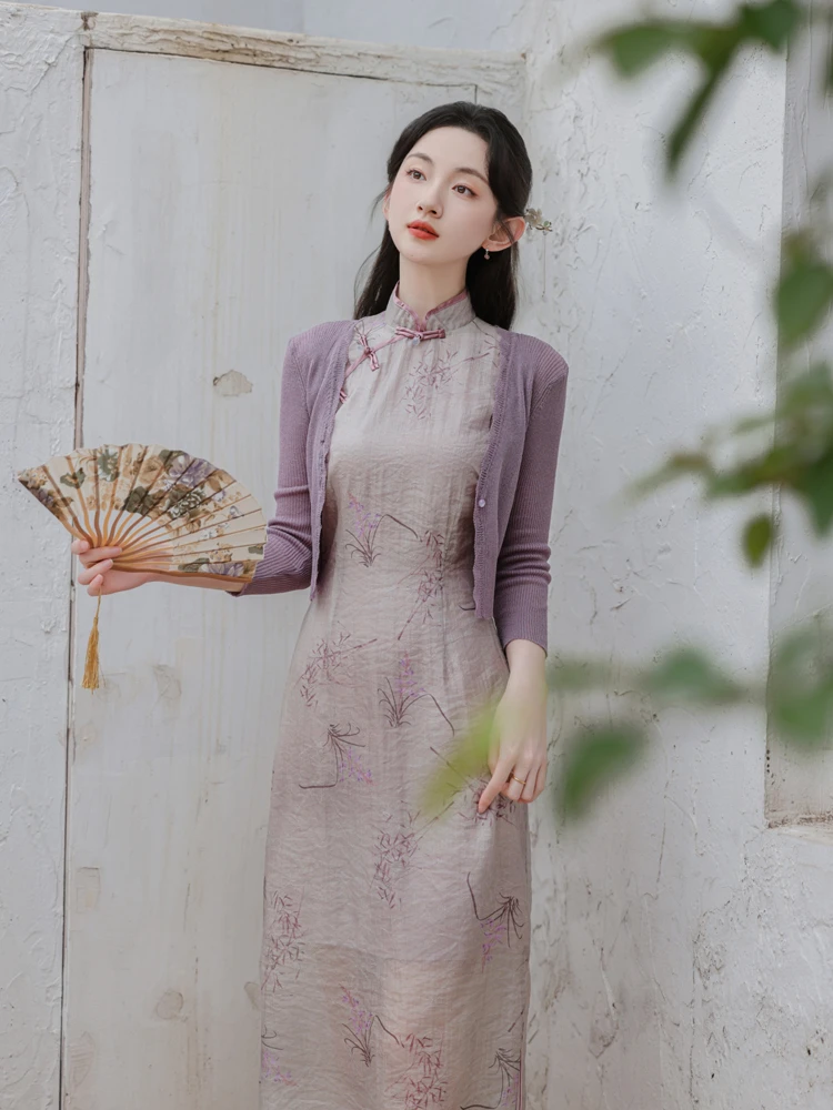 Lady's Summer Cheongsam Slit Sleeveless Dresses 