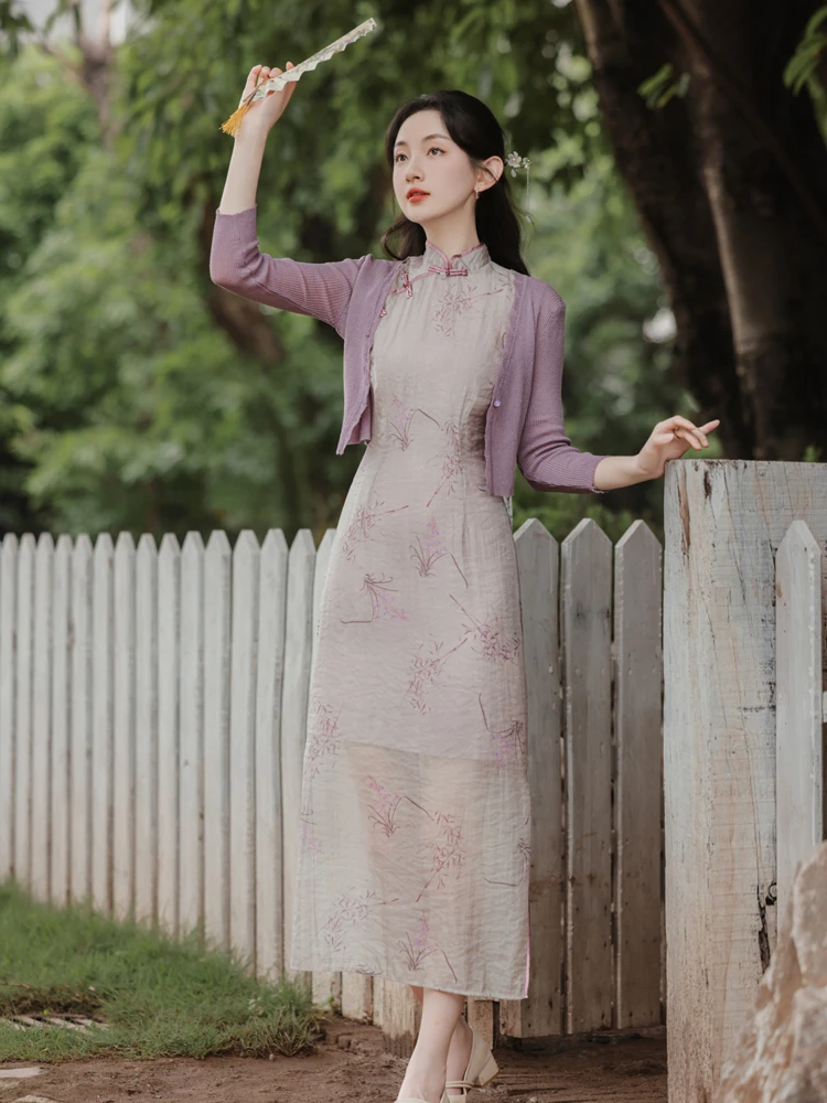 Lady's Summer Cheongsam Slit Sleeveless Dresses 