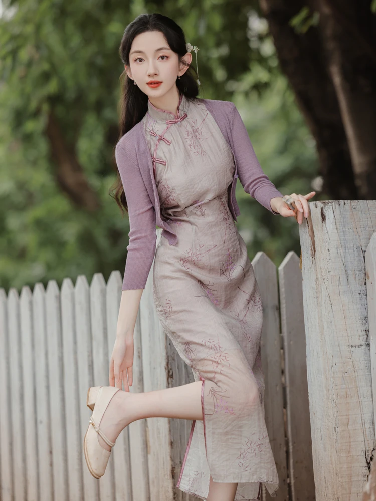 Lady's Summer Cheongsam Slit Sleeveless Dresses 