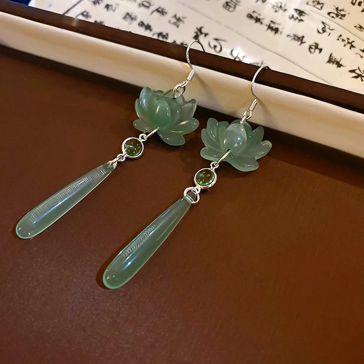 Lotus Ear Hooks Chinese Style Classical Resin Earrings Cheongsam Accessories