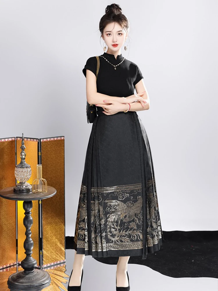 Ming Dynasty Hanfu Ladies Ma Mian Dress Black Skirt