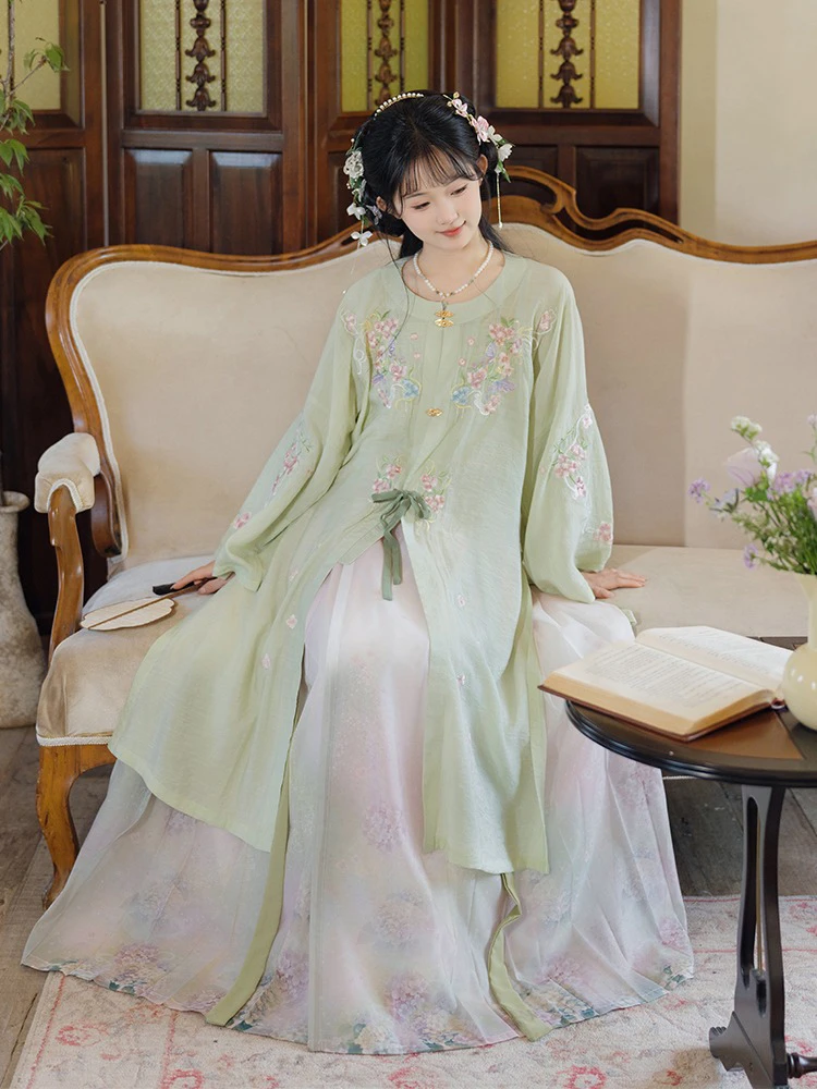 Ming Dynasty Round Neck Long Shirt Ma Mian Skirt Modern Daily Wear