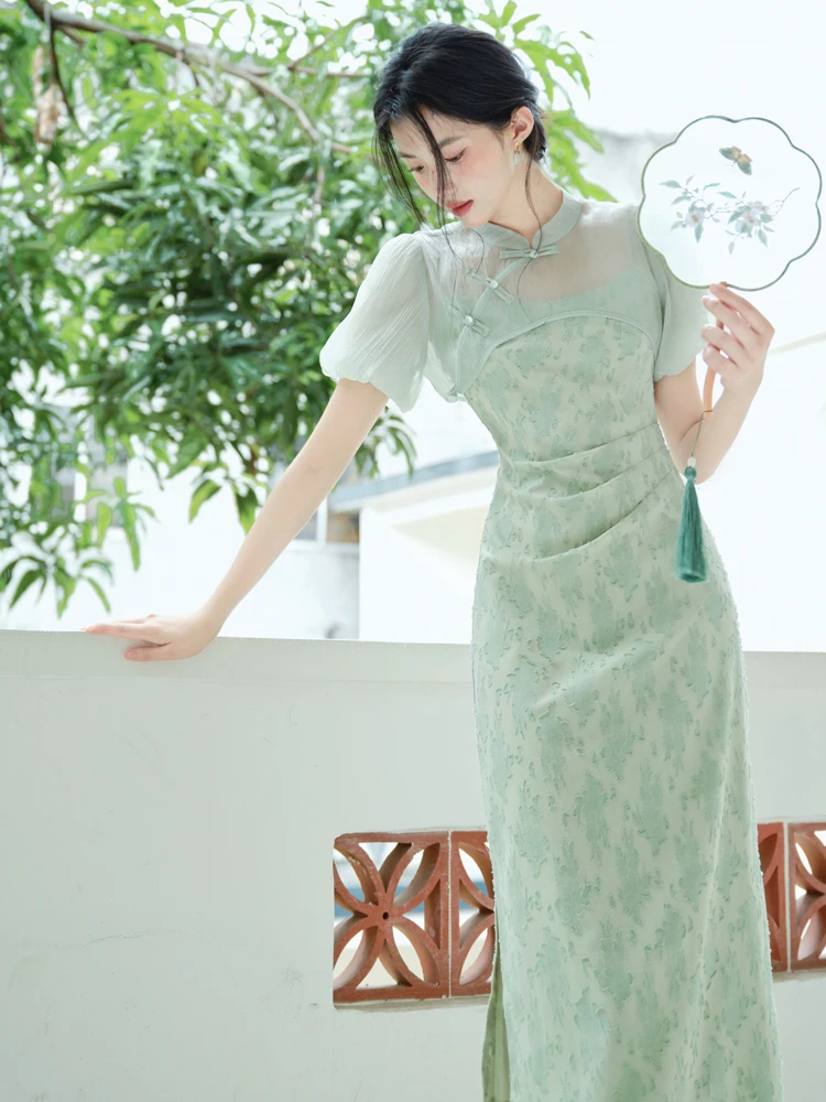 Modified Cheongsam Green Women's Summer Dresses