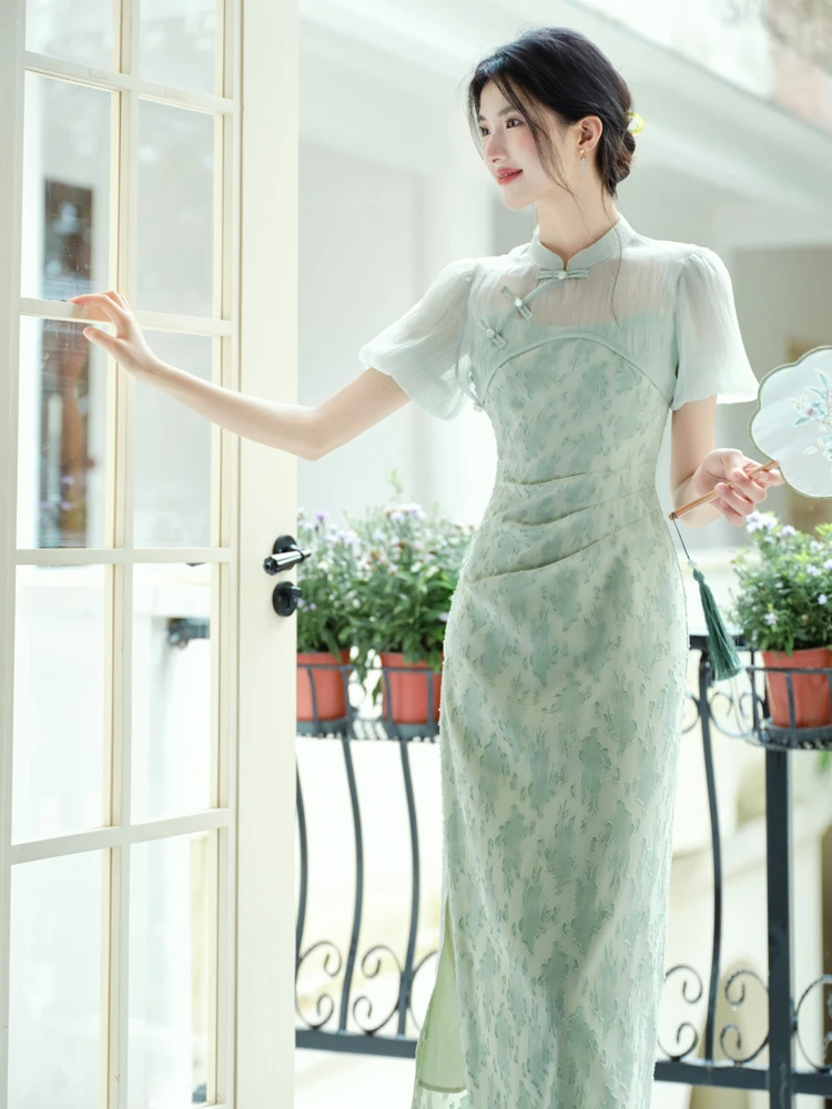 Modified Cheongsam Green Women's Summer Dresses