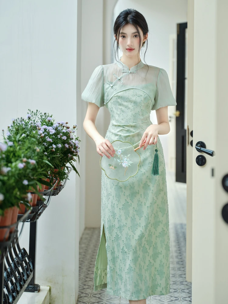 Modified Cheongsam Green Women's Summer Dresses