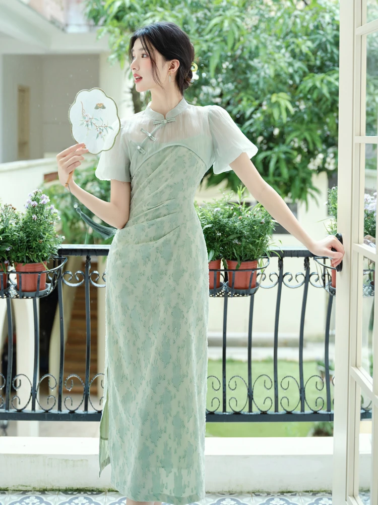 Modified Cheongsam Green Women's Summer Dresses