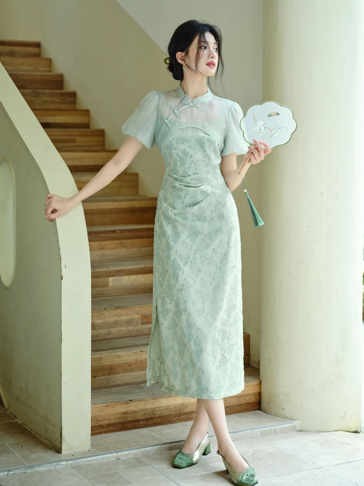 Modified Cheongsam Green Women's Summer Dresses