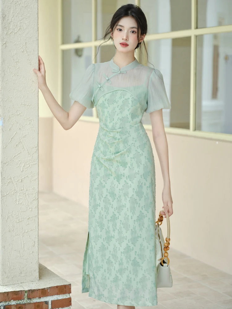 Modified Cheongsam Green Women's Summer Dresses