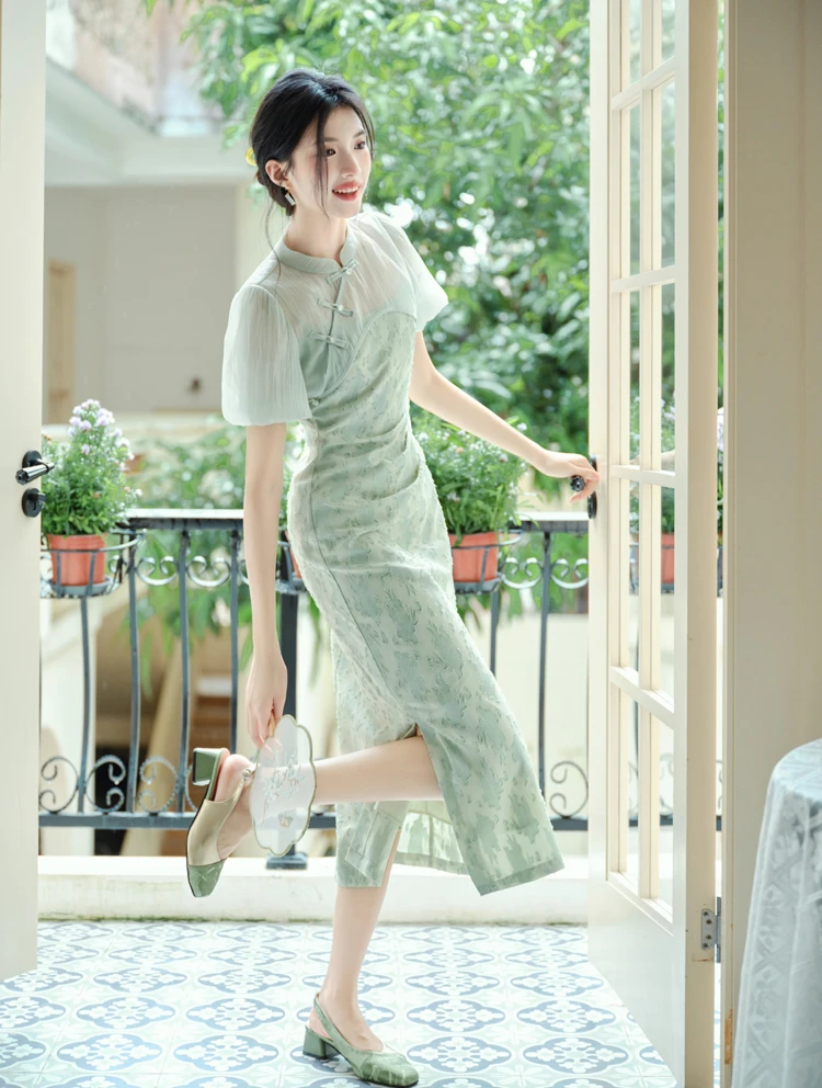 Modified Cheongsam Green Women's Summer Dresses