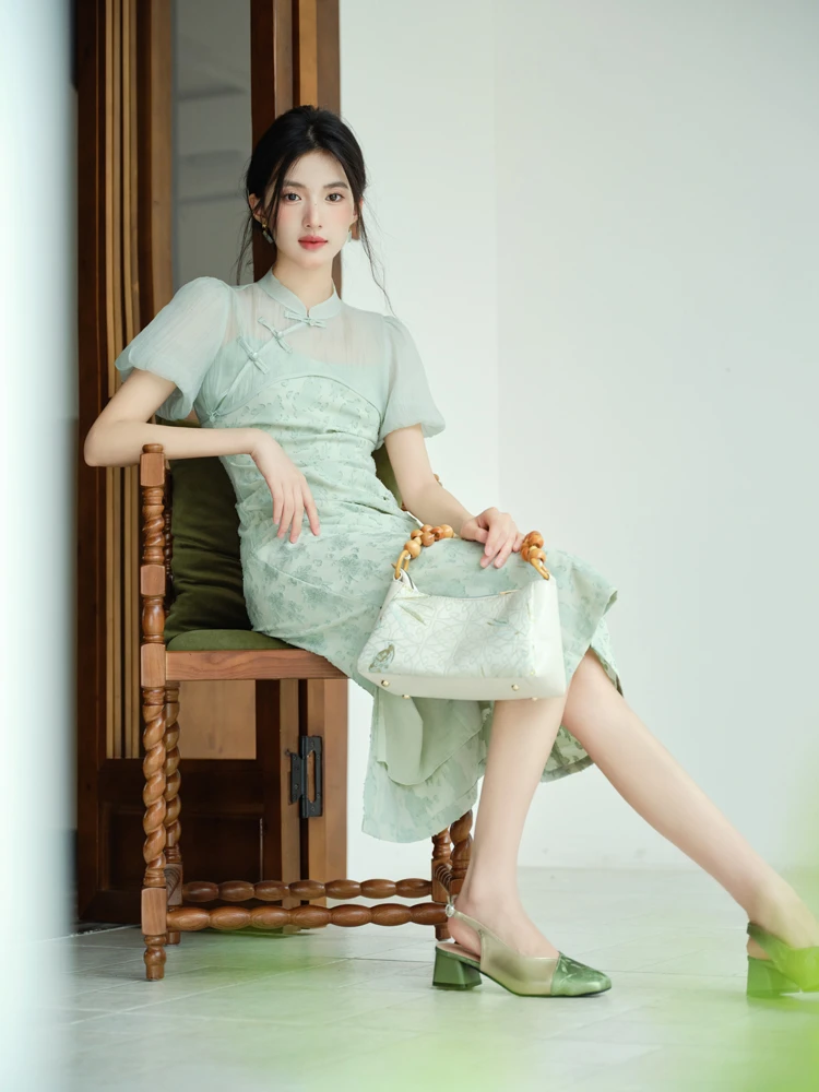 Modified Cheongsam Green Women's Summer Dresses