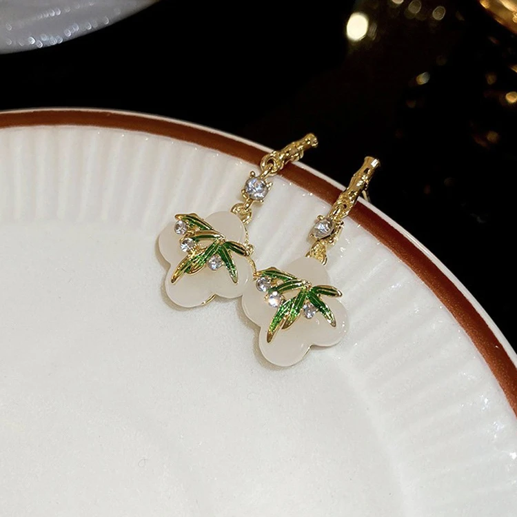 Niche Earrings Clouds Bamboo Leaves Retro Earrings Hanfu Cheongsam Accessories