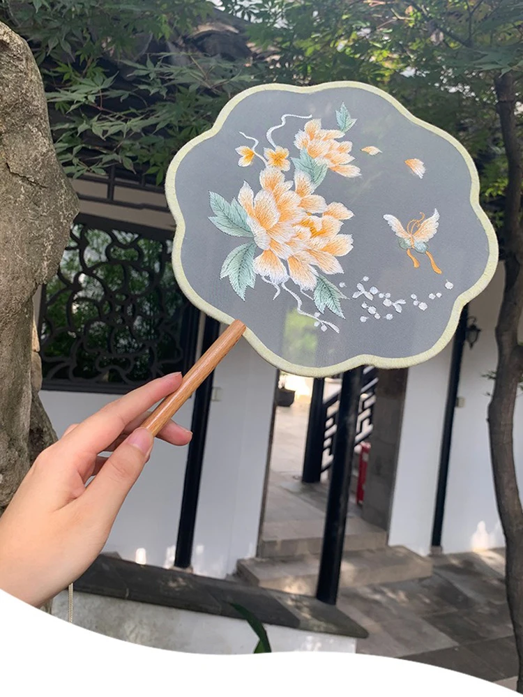 Peony Tuanshan Vintage Embroidery Fan Hanfu Accessories