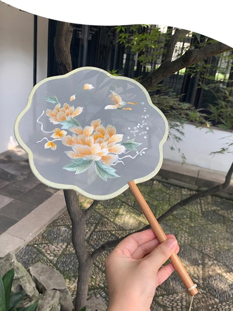 Peony Tuanshan Vintage Embroidery Fan Hanfu Accessories