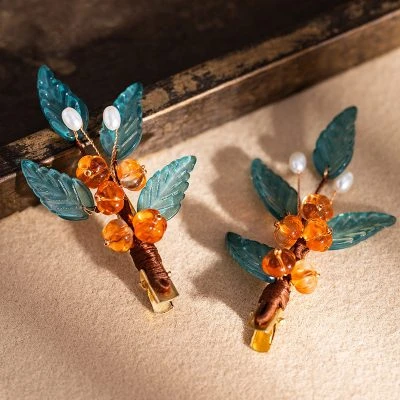 Women Hanfu Hair Clips Gradient Pumpkin Children Accessories