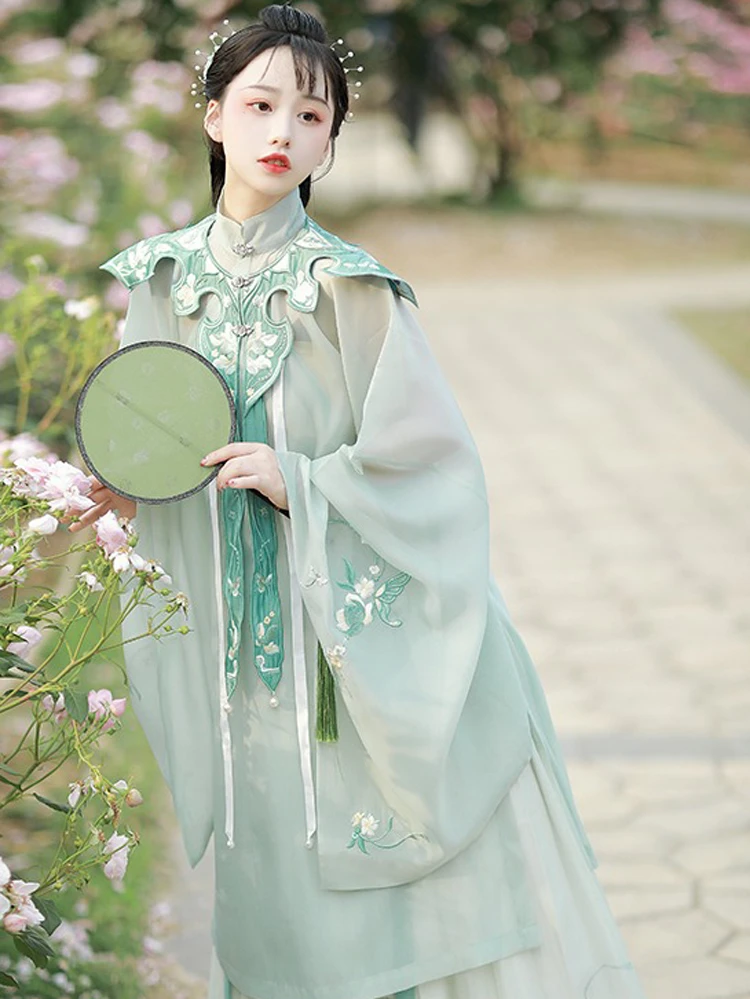 Women Ming Hanfu Long Shirt with Big Sleeves Fairy Spring Skirt