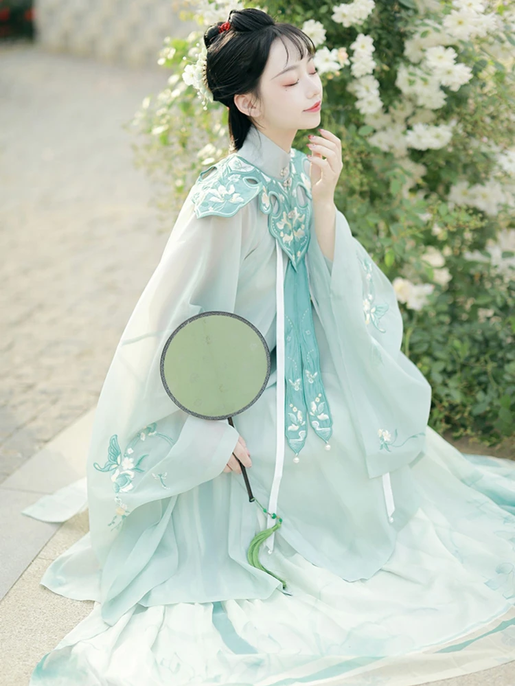 Women Ming Hanfu Long Shirt with Big Sleeves Fairy Spring Skirt