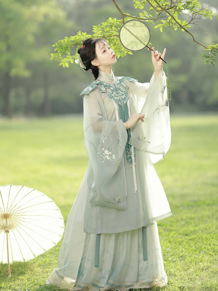 Women Ming Hanfu Long Shirt with Big Sleeves Fairy Spring Skirt