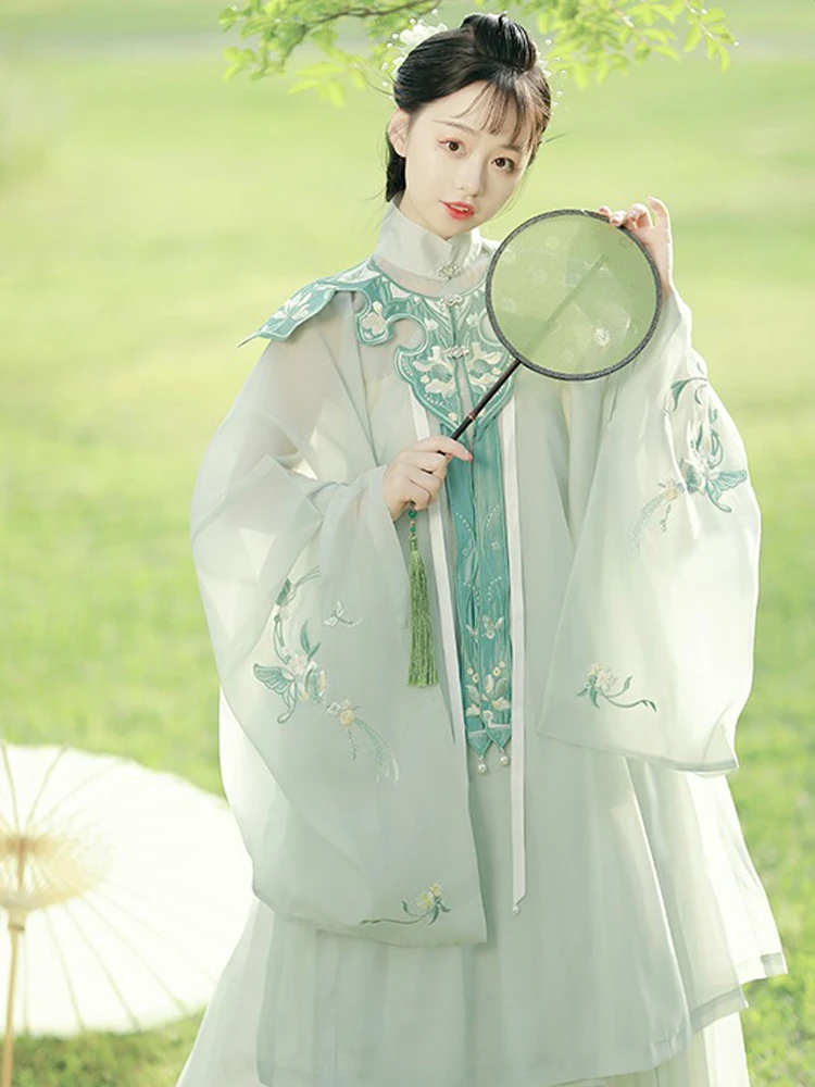 Women Ming Hanfu Long Shirt with Big Sleeves Fairy Spring Skirt