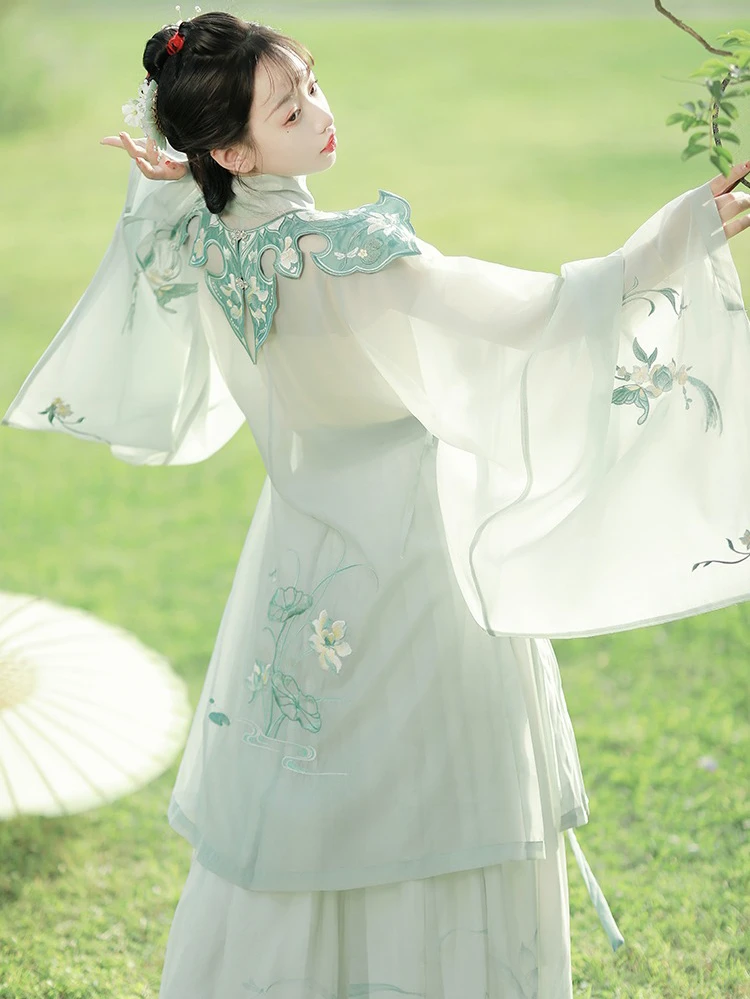 Women Ming Hanfu Long Shirt with Big Sleeves Fairy Spring Skirt