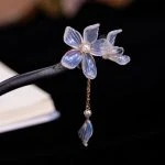 Women Wooden Hairpin Transparent Flower Hanfu Vintage Fairy Accessories