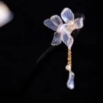 Women Wooden Hairpin Transparent Flower Hanfu Vintage Fairy Accessories