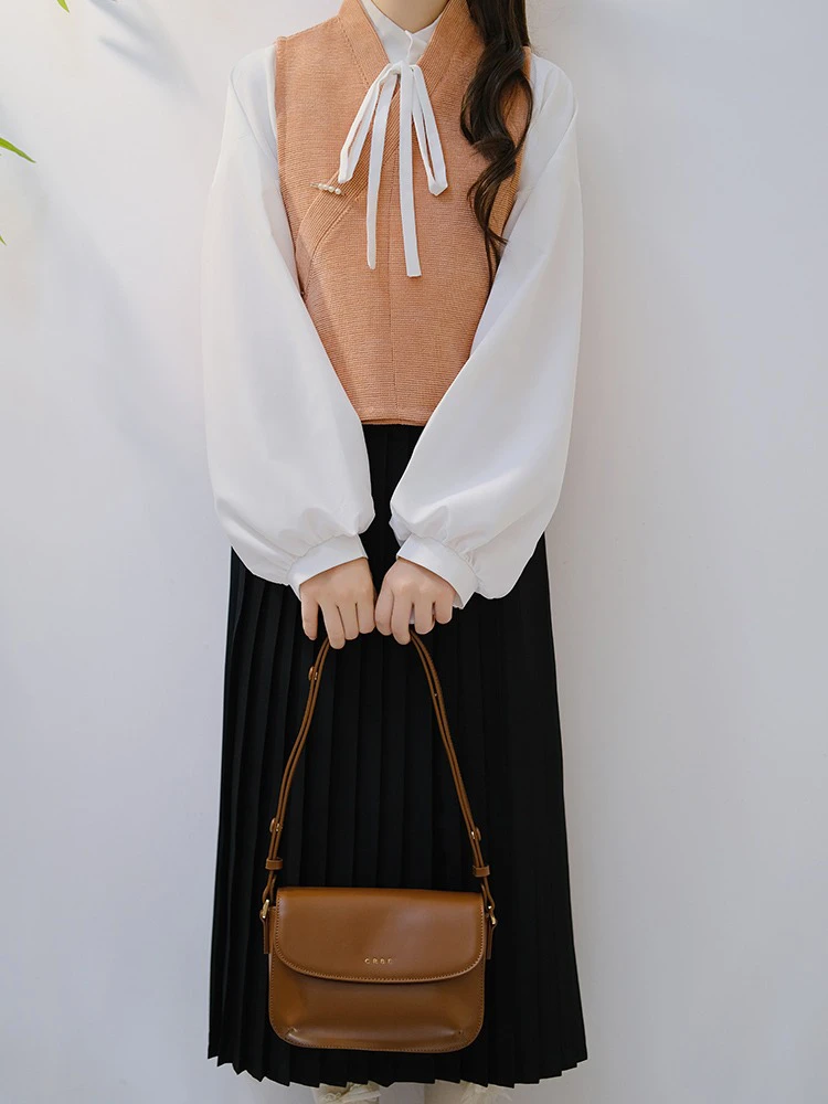 Autumn Ladies Fashion Hanfu Cross-collar Vest Daily Skirt