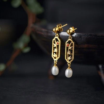 Bamboo Leaf Earrings Women's Dignified Hollowed Ears Jewellery