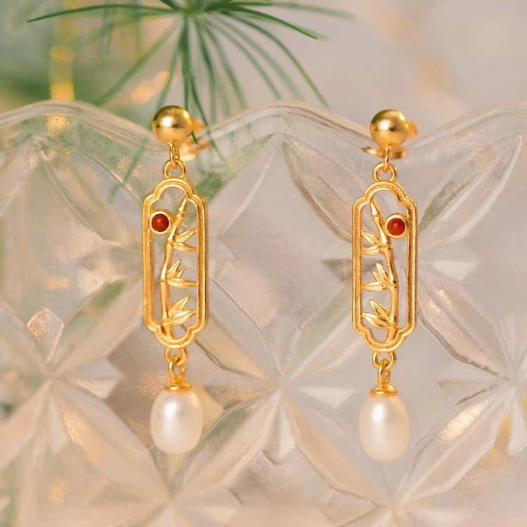 Bamboo Leaf Earrings Women's Dignified Hollowed Ears Jewellery