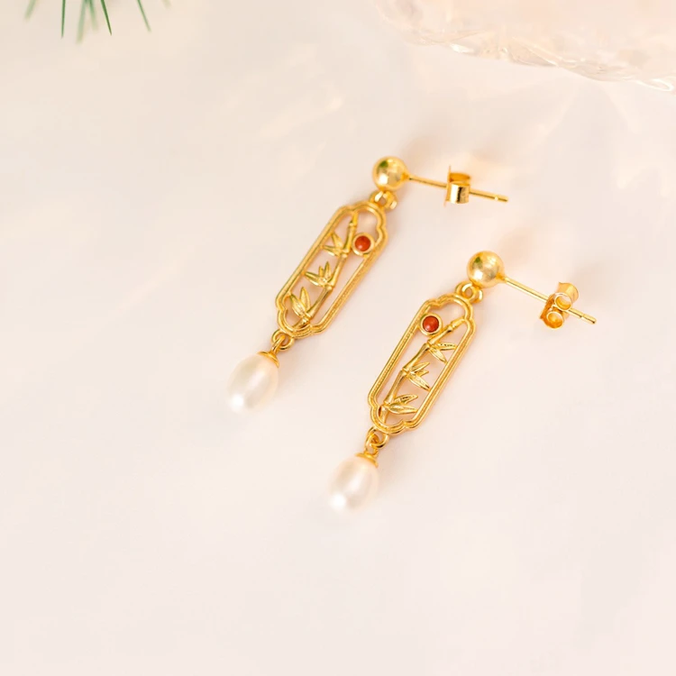 Bamboo Leaf Earrings Women's Dignified Hollowed Ears Jewellery