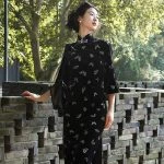 Black Cheongsam Autumn Vintage Dress Velvet Women Daily Wear