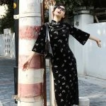 Black Cheongsam Autumn Vintage Dress Velvet Women Daily Wear