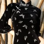 Black Cheongsam Autumn Vintage Dress Velvet Women Daily Wear