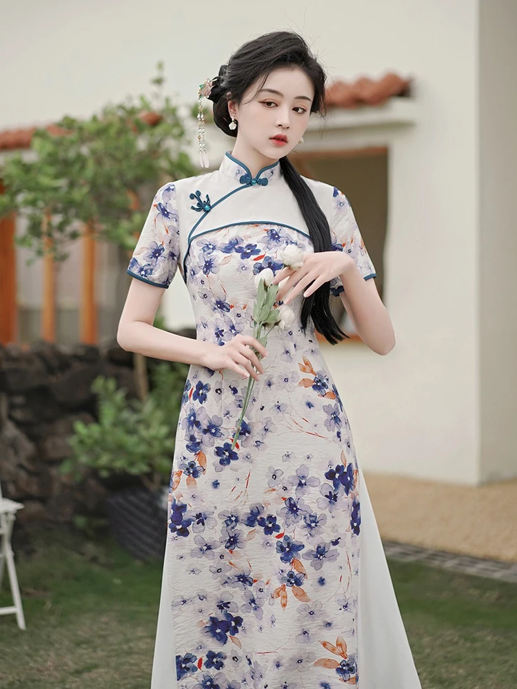 Chinese Dress Daily Blue Dress Fashion Breathable for Summer