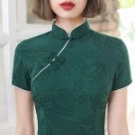 Fashion Short Cheongsam Green Slim Summer Dresses