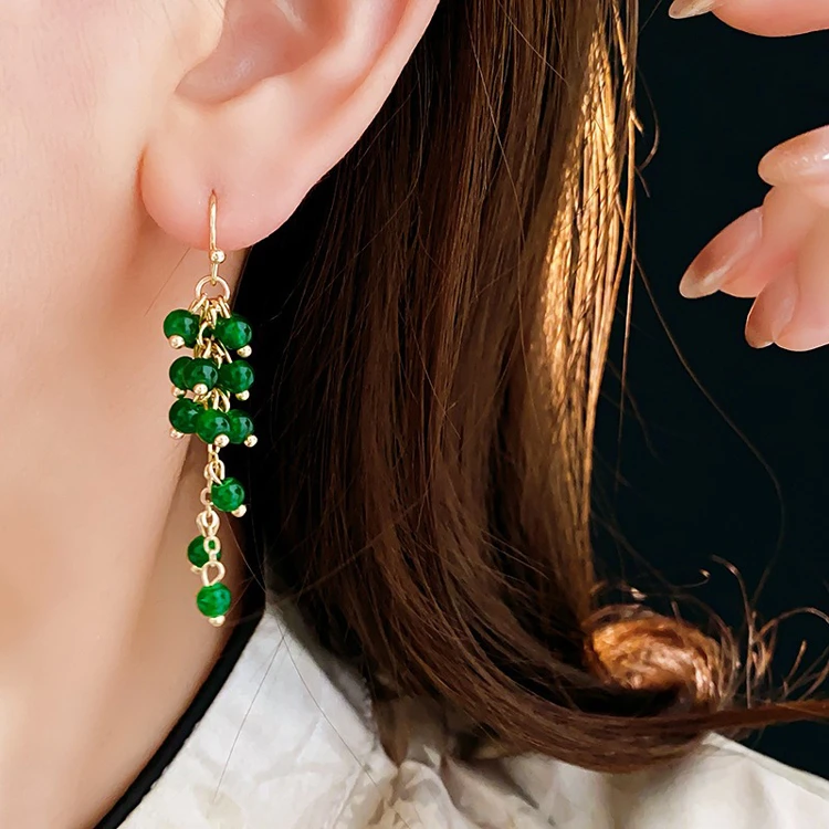 Grape Ear Hooks Simple Tassel Earrings Fashion Green